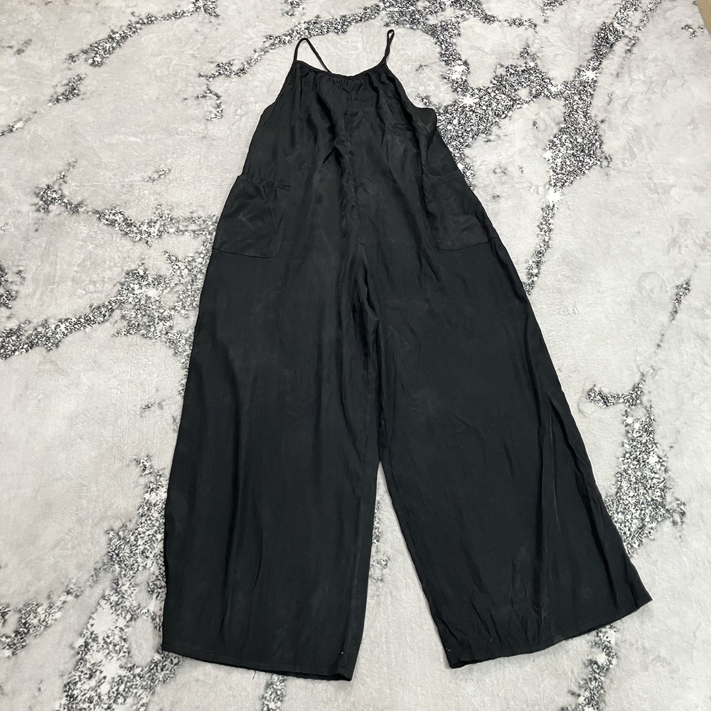 LUUKSE Black Wide Leg Jumpsuit Size Large Cami Spaghetti Strap Pockets Boho
